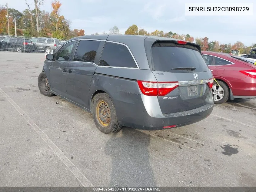 2012 Honda Odyssey Lx VIN: 5FNRL5H22CB098729 Lot: 40754230