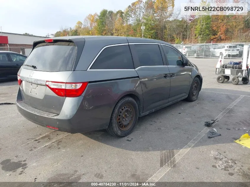 2012 Honda Odyssey Lx VIN: 5FNRL5H22CB098729 Lot: 40754230