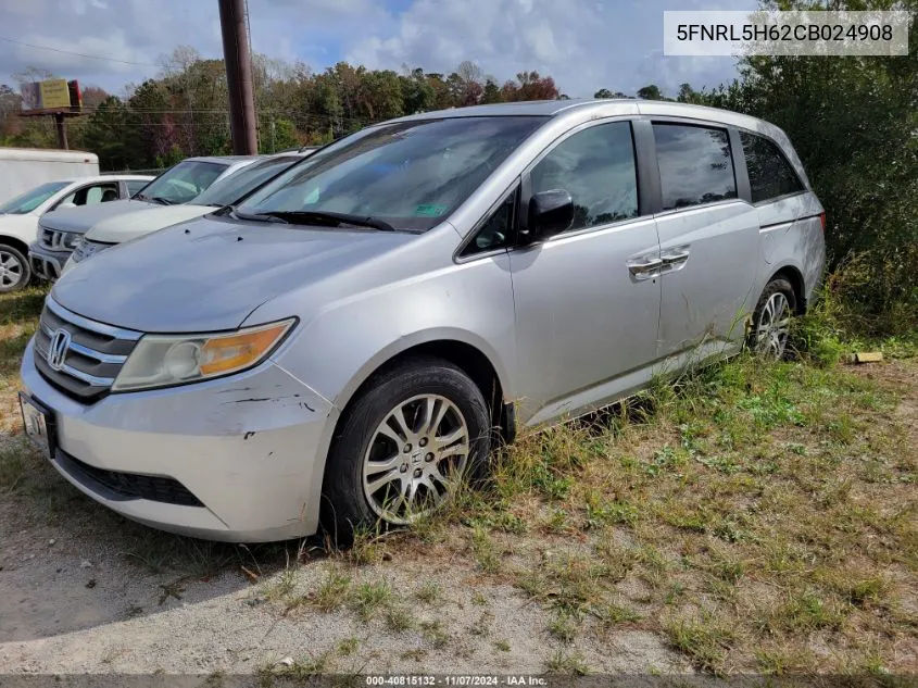 2012 Honda Odyssey Exl VIN: 5FNRL5H62CB024908 Lot: 40815132