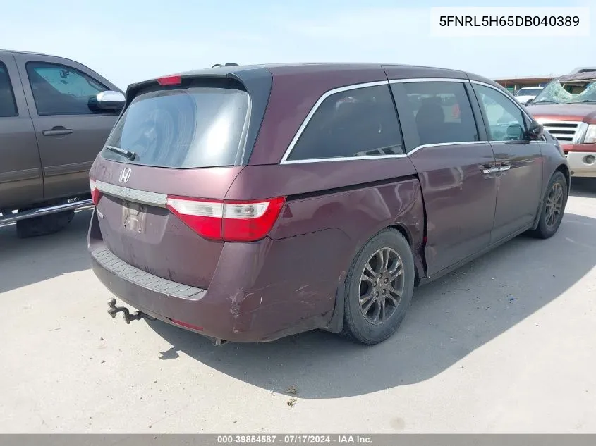 2013 Honda Odyssey Ex-L VIN: 5FNRL5H65DB040389 Lot: 39854587