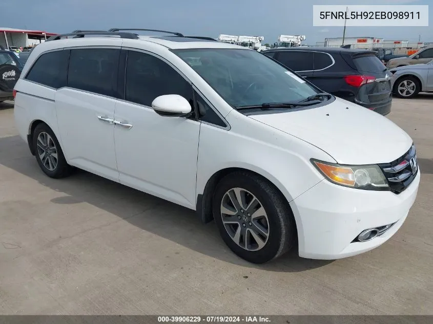 2014 Honda Odyssey Touring/Touring Elite VIN: 5FNRL5H92EB098911 Lot: 39906229