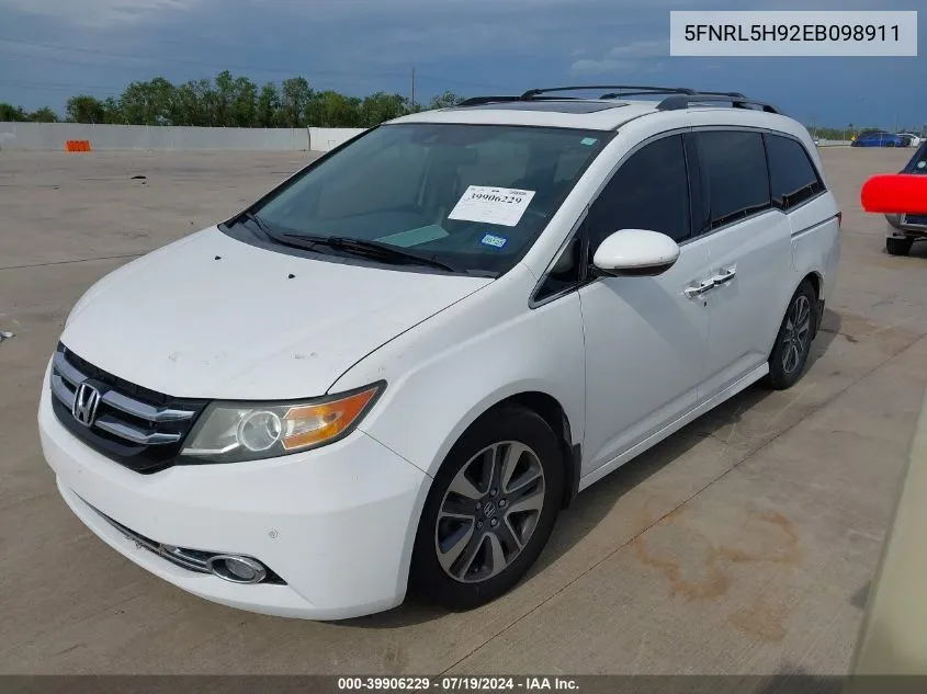 2014 Honda Odyssey Touring/Touring Elite VIN: 5FNRL5H92EB098911 Lot: 39906229