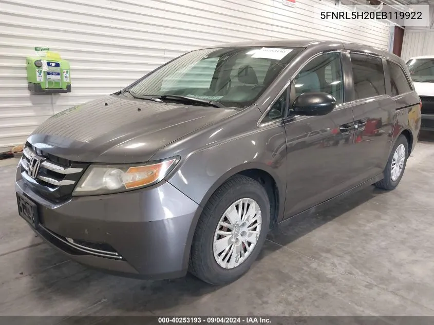 5FNRL5H20EB119922 2014 Honda Odyssey Lx