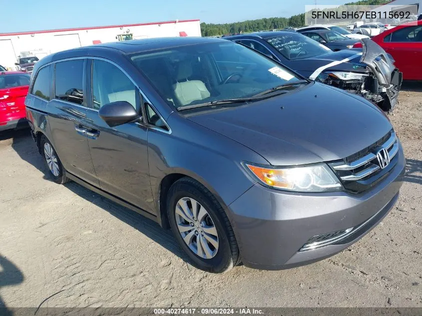 5FNRL5H67EB115692 2014 Honda Odyssey Ex-L