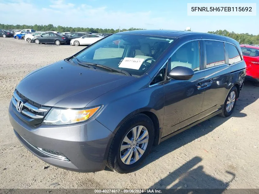 5FNRL5H67EB115692 2014 Honda Odyssey Ex-L