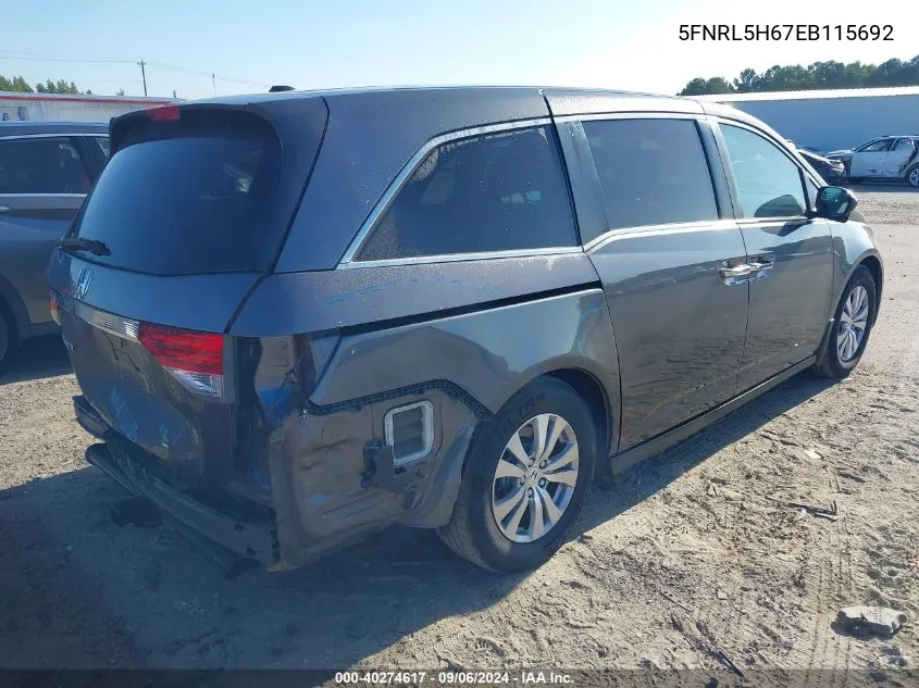 2014 Honda Odyssey Ex-L VIN: 5FNRL5H67EB115692 Lot: 40274617