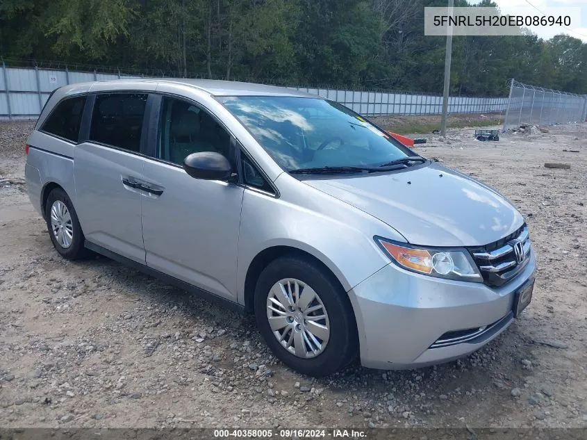 5FNRL5H20EB086940 2014 Honda Odyssey Lx