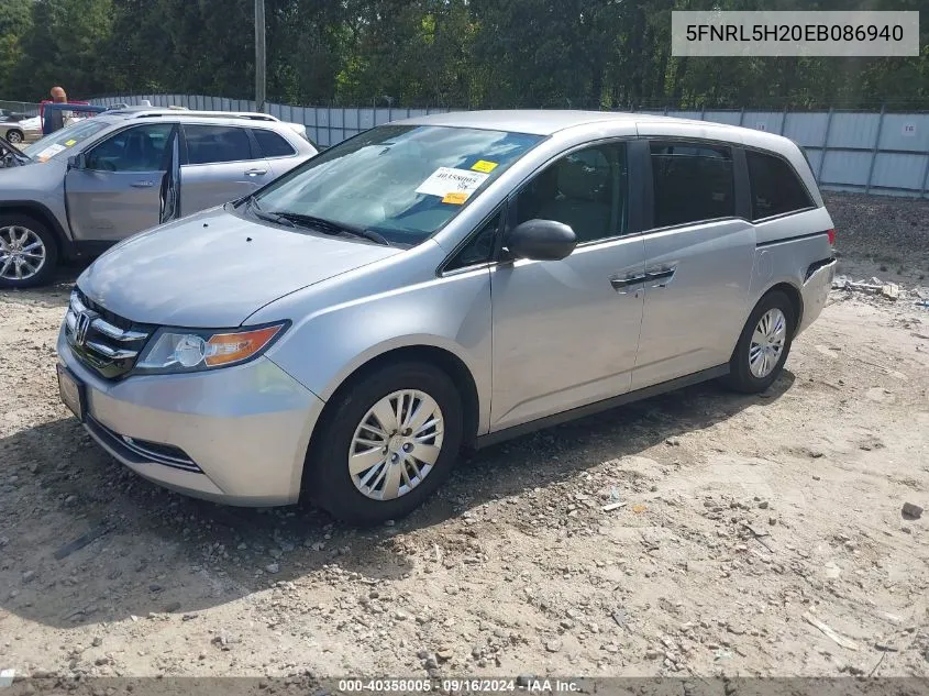 2014 Honda Odyssey Lx VIN: 5FNRL5H20EB086940 Lot: 40358005