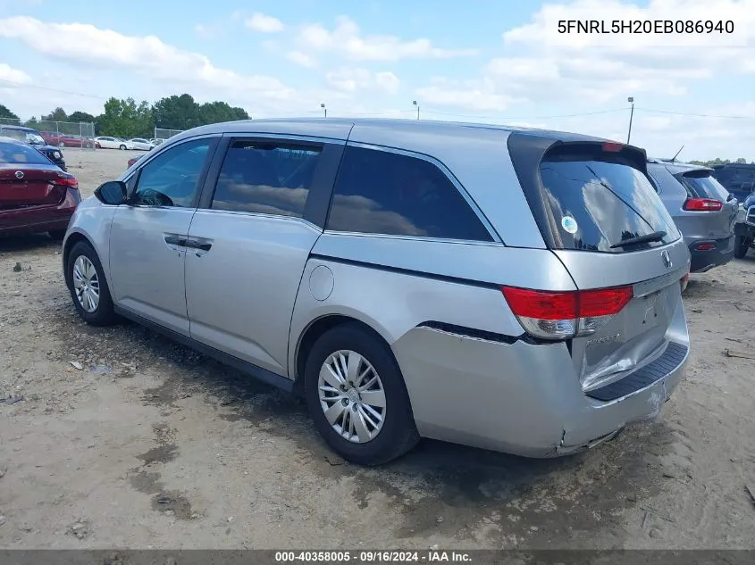 2014 Honda Odyssey Lx VIN: 5FNRL5H20EB086940 Lot: 40358005