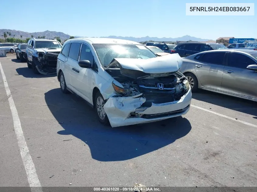 2014 Honda Odyssey Lx VIN: 5FNRL5H24EB083667 Lot: 40361020