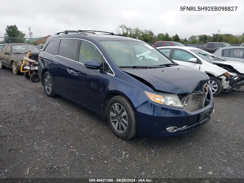 5FNRL5H92EB098827 2014 Honda Odyssey Touring/Touring Elite