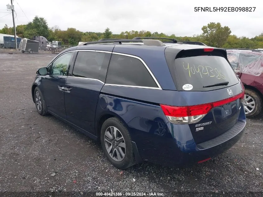 2014 Honda Odyssey Touring/Touring Elite VIN: 5FNRL5H92EB098827 Lot: 40421386