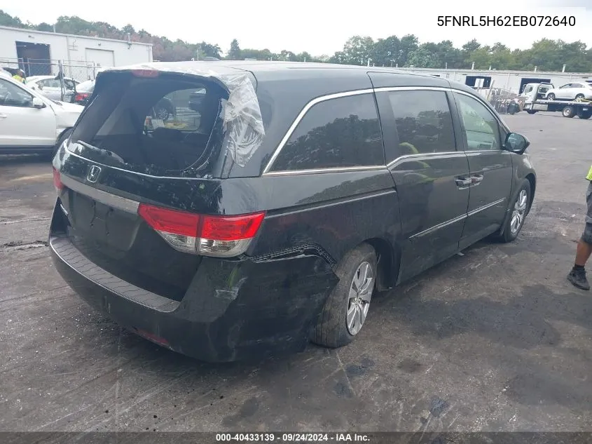 2014 Honda Odyssey Ex-L VIN: 5FNRL5H62EB072640 Lot: 40433139