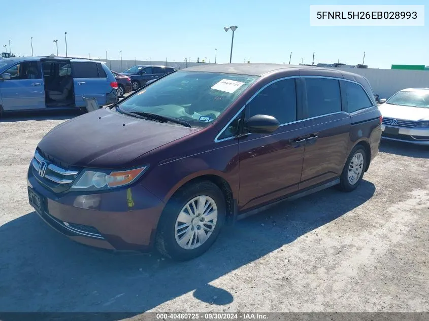 2014 Honda Odyssey Lx VIN: 5FNRL5H26EB028993 Lot: 40460725