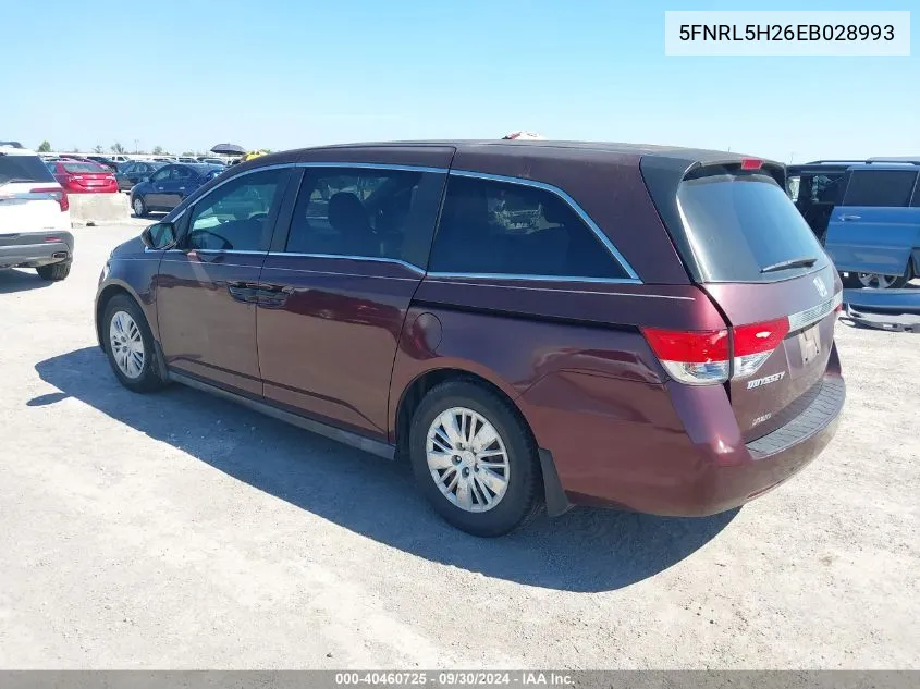 5FNRL5H26EB028993 2014 Honda Odyssey Lx