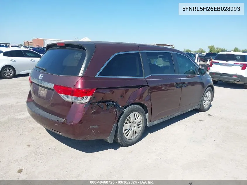 2014 Honda Odyssey Lx VIN: 5FNRL5H26EB028993 Lot: 40460725