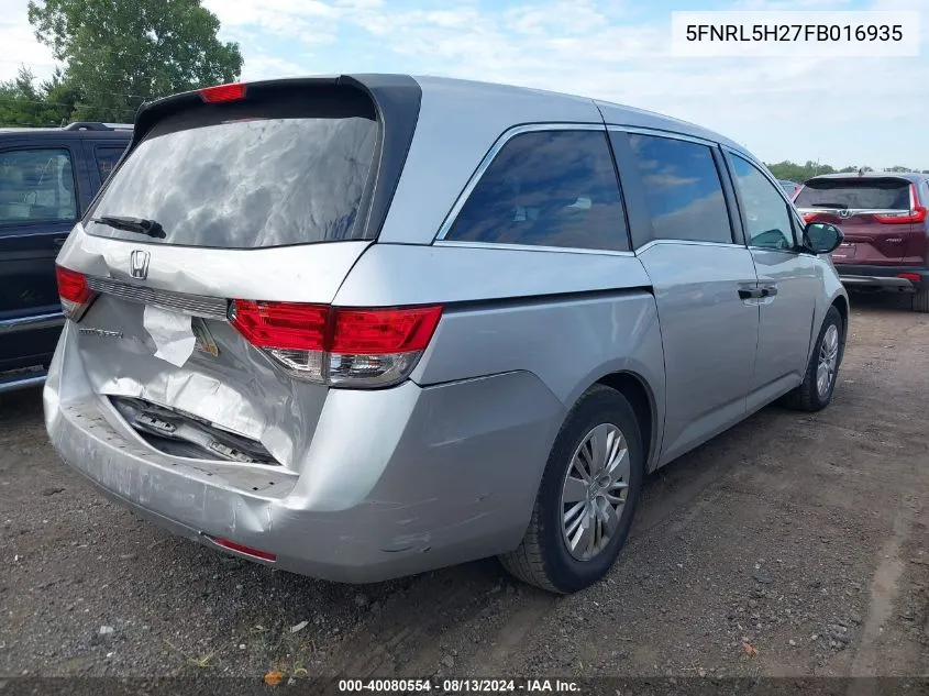 2015 Honda Odyssey Lx VIN: 5FNRL5H27FB016935 Lot: 40080554