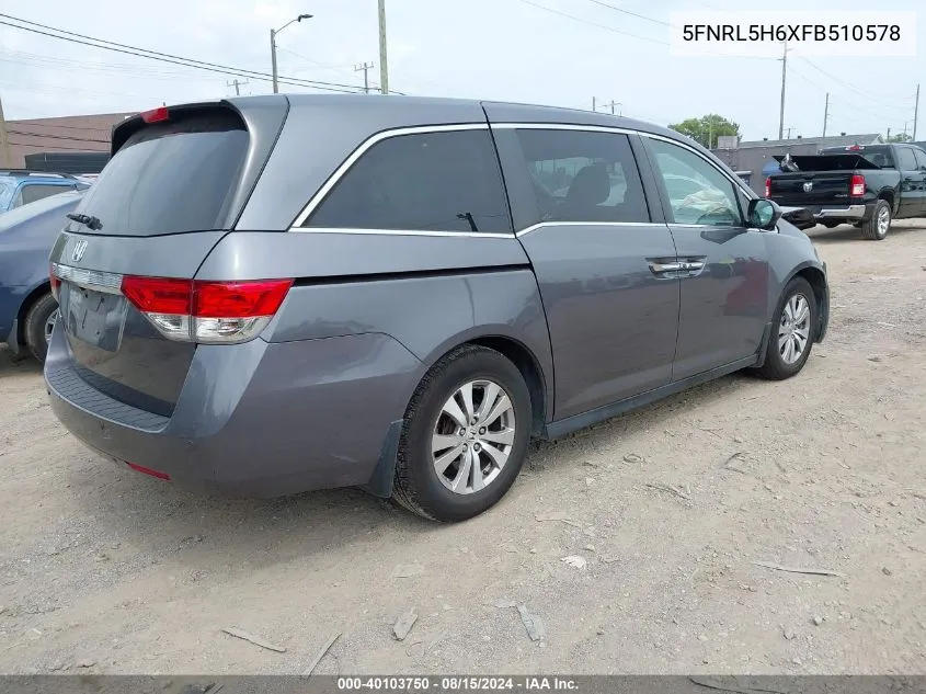 2015 Honda Odyssey Ex-L VIN: 5FNRL5H6XFB510578 Lot: 40103750