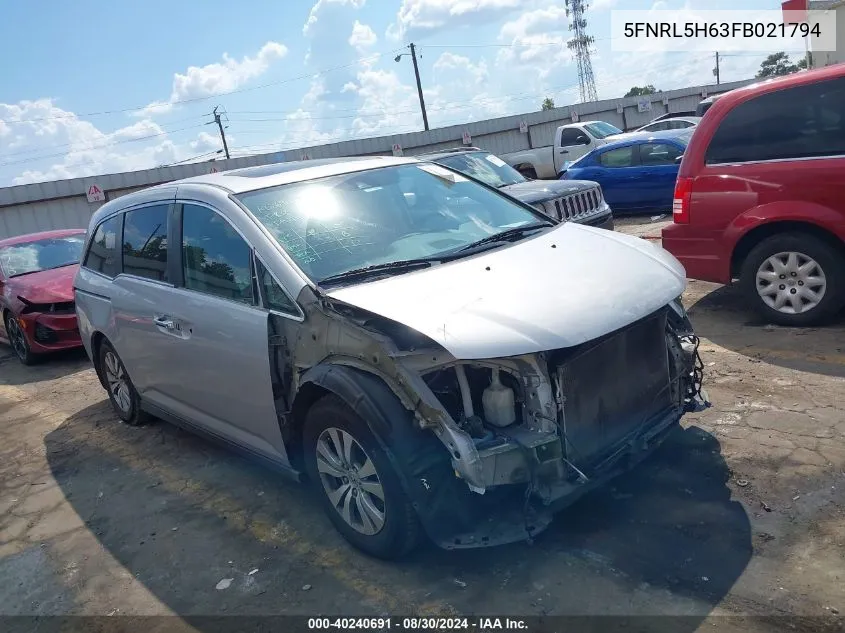 2015 Honda Odyssey Ex-L VIN: 5FNRL5H63FB021794 Lot: 40240691