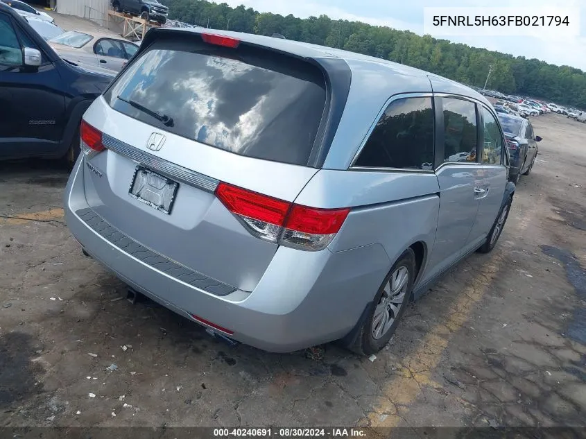 2015 Honda Odyssey Ex-L VIN: 5FNRL5H63FB021794 Lot: 40240691