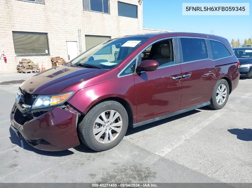 2015 Honda Odyssey Ex-L VIN: 5FNRL5H6XFB059345 Lot: 40271450