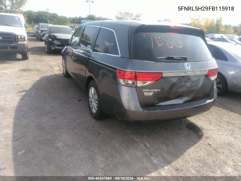 2015 Honda Odyssey Lx VIN: 5FNRL5H29FB115918 Lot: 40347680