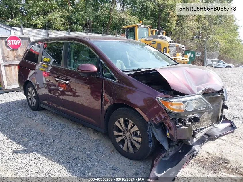 2015 Honda Odyssey Ex-L VIN: 5FNRL5H65FB065778 Lot: 40356269