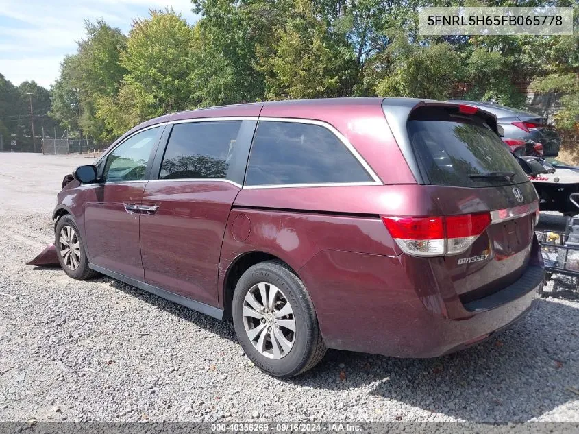 2015 Honda Odyssey Ex-L VIN: 5FNRL5H65FB065778 Lot: 40356269