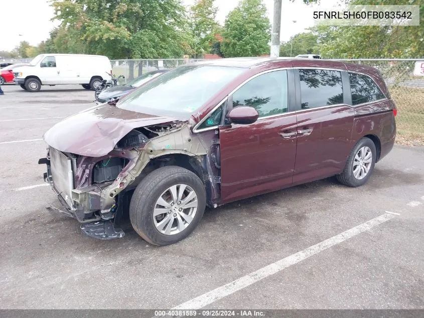 2015 Honda Odyssey Ex-L VIN: 5FNRL5H60FB083542 Lot: 40381589