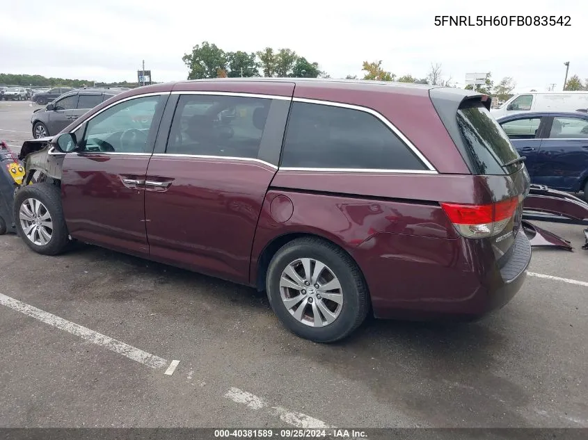 2015 Honda Odyssey Ex-L VIN: 5FNRL5H60FB083542 Lot: 40381589