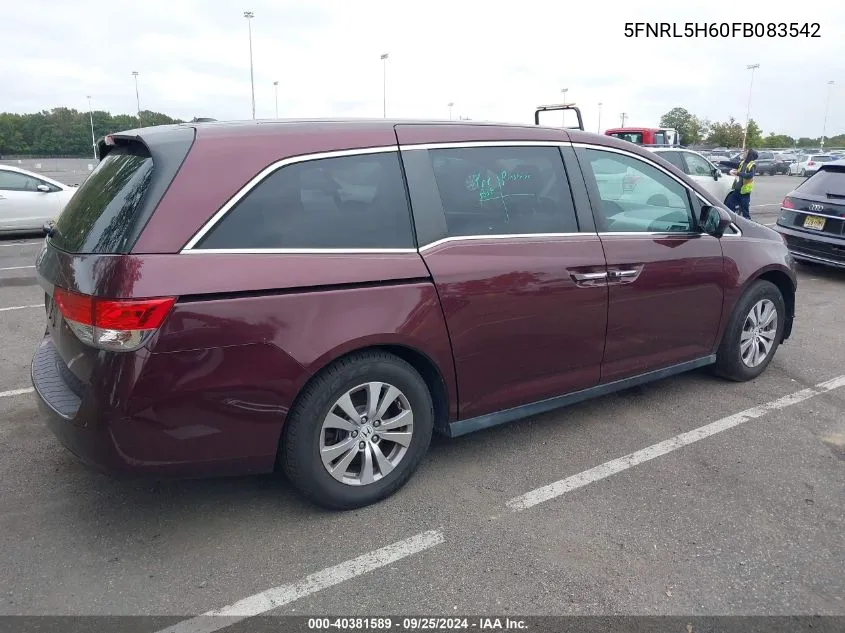 2015 Honda Odyssey Ex-L VIN: 5FNRL5H60FB083542 Lot: 40381589