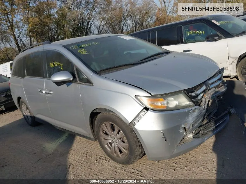 2015 Honda Odyssey Ex VIN: 5FNRL5H43FB058598 Lot: 40686952