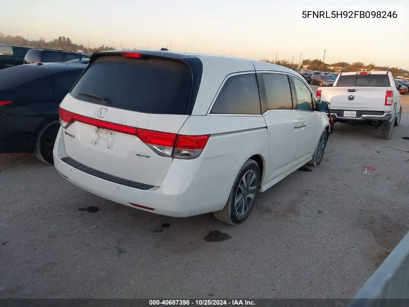 2015 Honda Odyssey Touring/Touring Elite VIN: 5FNRL5H92FB098246 Lot: 40687398