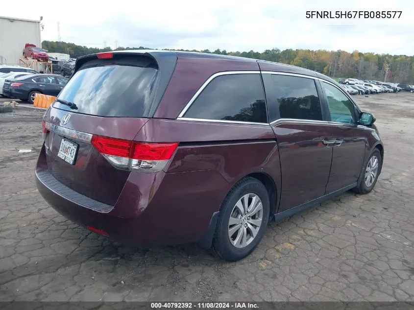 2015 Honda Odyssey Ex-L VIN: 5FNRL5H67FB085577 Lot: 40792392