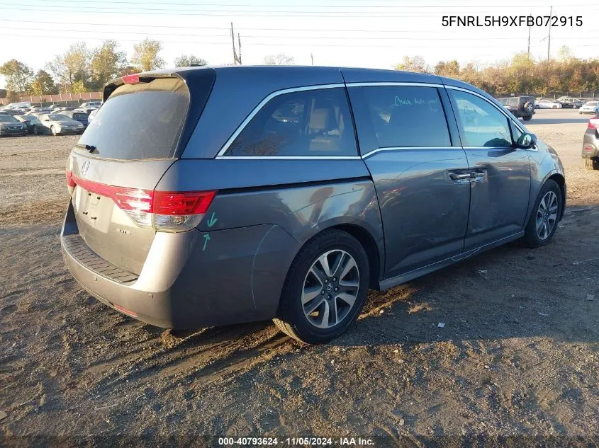 2015 Honda Odyssey Touring/Touring Elite VIN: 5FNRL5H9XFB072915 Lot: 40793624