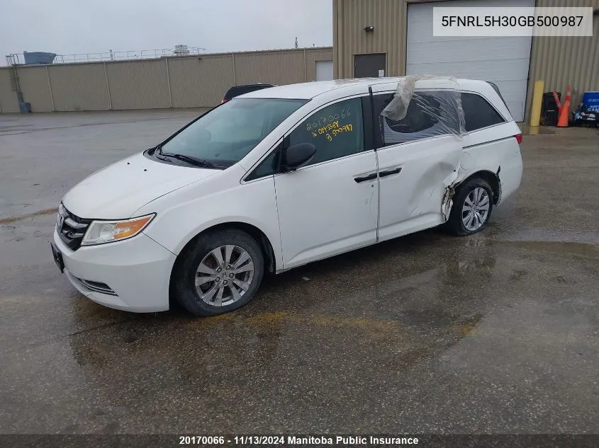 2016 Honda Odyssey Se VIN: 5FNRL5H30GB500987 Lot: 20170066