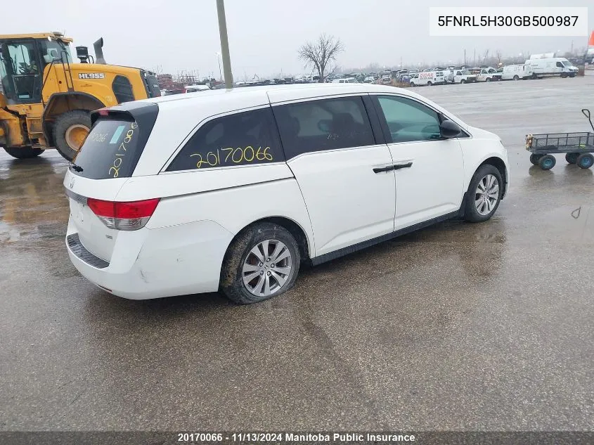 2016 Honda Odyssey Se VIN: 5FNRL5H30GB500987 Lot: 20170066