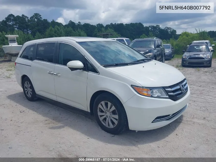 5FNRL5H64GB007792 2016 Honda Odyssey Ex-L