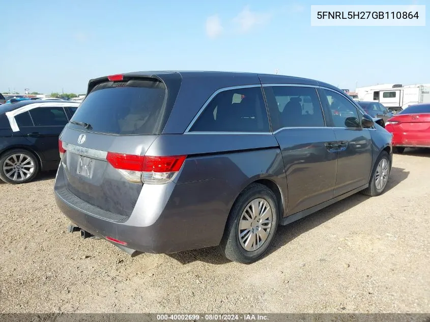 5FNRL5H27GB110864 2016 Honda Odyssey Lx