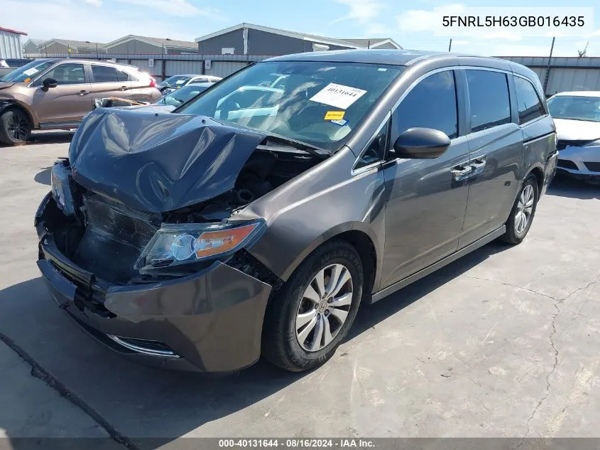 2016 Honda Odyssey Ex-L VIN: 5FNRL5H63GB016435 Lot: 40131644