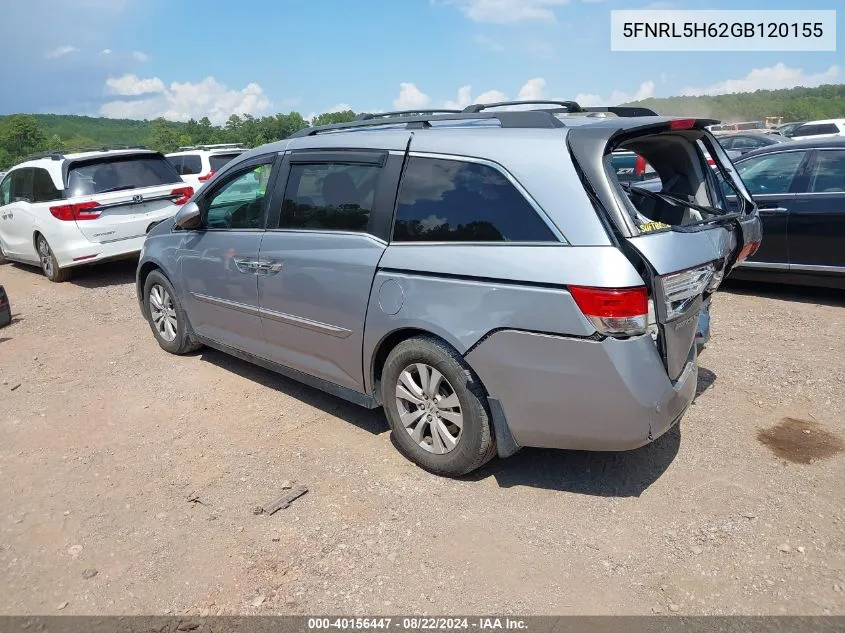 2016 Honda Odyssey Ex-L VIN: 5FNRL5H62GB120155 Lot: 40156447