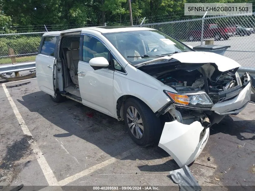 2016 Honda Odyssey Ex-L VIN: 5FNRL5H62GB011503 Lot: 40289593