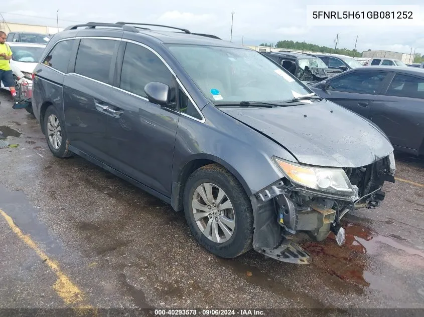 2016 Honda Odyssey Ex-L VIN: 5FNRL5H61GB081252 Lot: 40293578