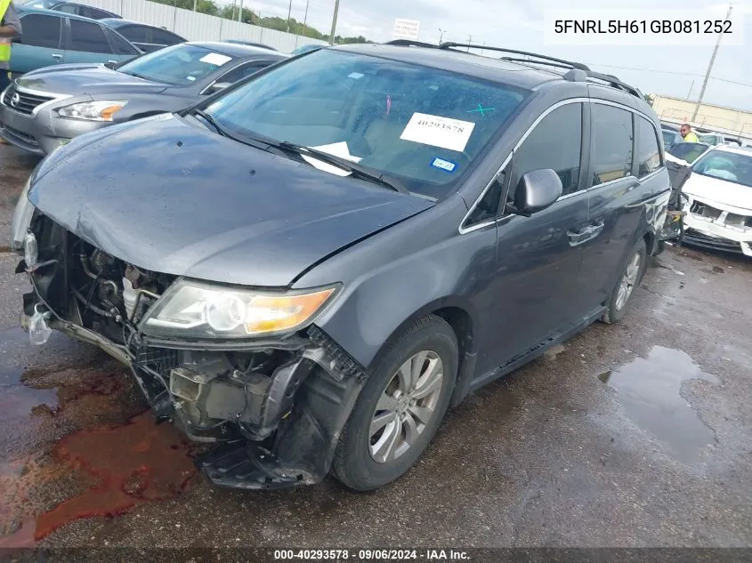 2016 Honda Odyssey Ex-L VIN: 5FNRL5H61GB081252 Lot: 40293578