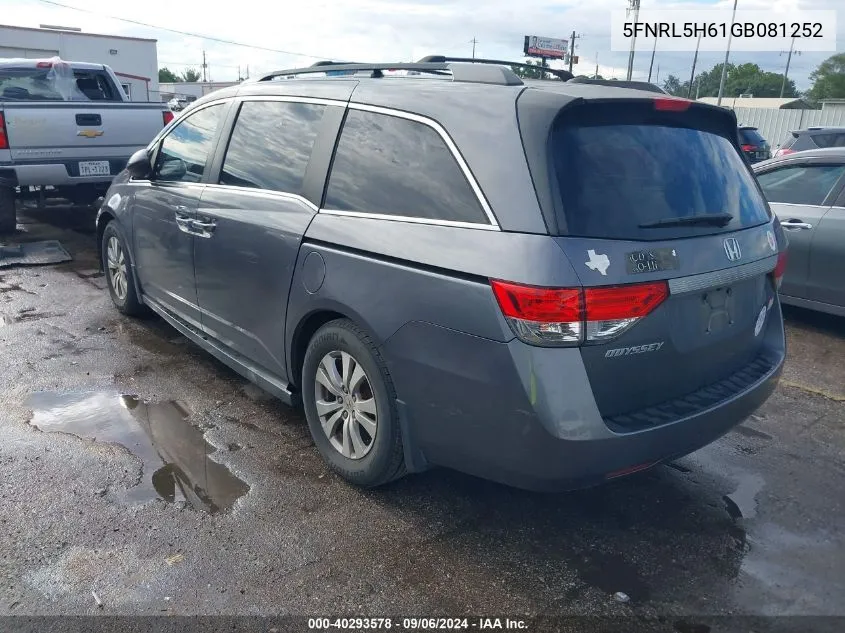 2016 Honda Odyssey Ex-L VIN: 5FNRL5H61GB081252 Lot: 40293578