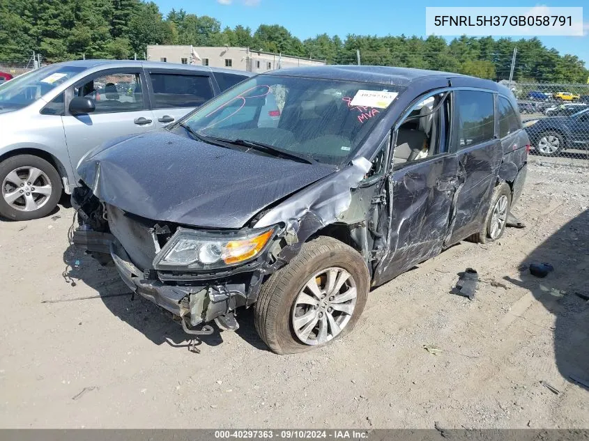 2016 Honda Odyssey Se VIN: 5FNRL5H37GB058791 Lot: 40297363