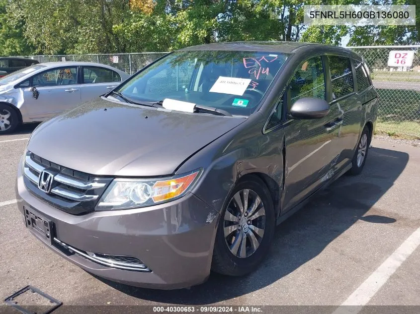 2016 Honda Odyssey Ex-L VIN: 5FNRL5H60GB136080 Lot: 40300653