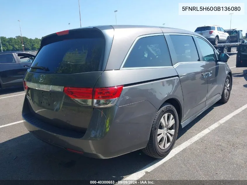 5FNRL5H60GB136080 2016 Honda Odyssey Ex-L