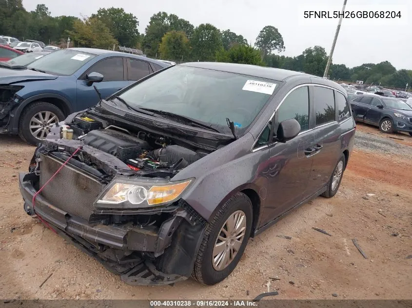 2016 Honda Odyssey Lx VIN: 5FNRL5H26GB068204 Lot: 40310238