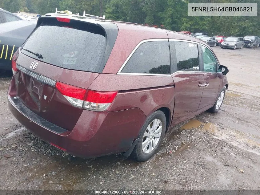 5FNRL5H64GB046821 2016 Honda Odyssey Ex-L